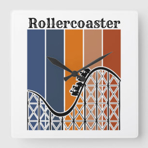 Summer Vacation Riding the Rollercoaster Retro Square Wall Clock