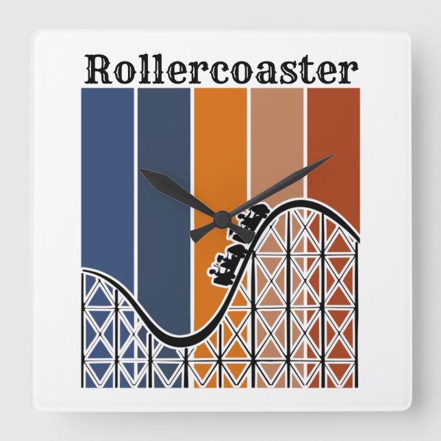 Summer Vacation Riding the Rollercoaster Retro Square Wall Clock (Front)