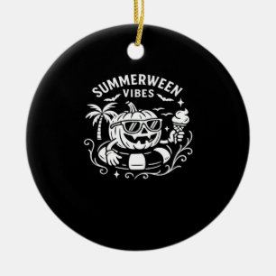 Summer Vacation Summerween Vibes Pumpkin Pool Floa Ceramic Ornament