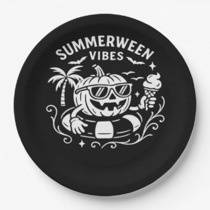 Summer Vacation Summerween Vibes Pumpkin Pool Floa Paper Plate