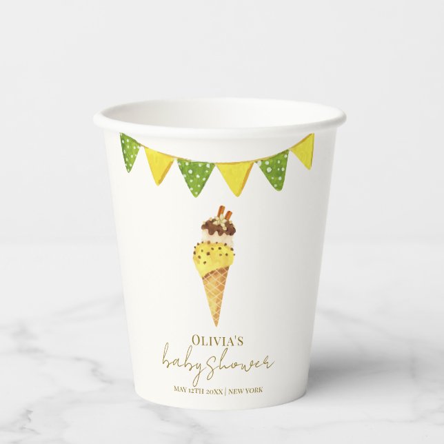 Summer Vanilla The Scoop Ice Cream Baby Shower Paper Cups (Front)