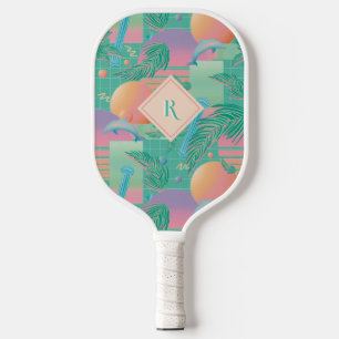 Summer Vaporwave Sunset and Palm Trees Pickleball Paddle