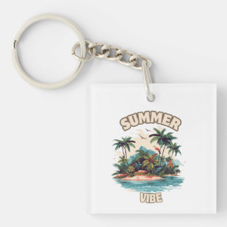 Summer Vibe Tropical Island Illustration Keychain