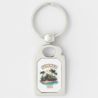 Summer Vibe Tropical Island Illustration Keychain