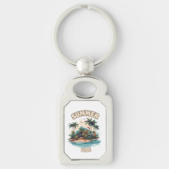 Summer Vibe Tropical Island Illustration Keychain (Front)