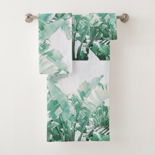 Summer Vibes Banana Leaves Pale Green Bath Towel Set