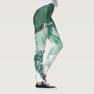 Summer Vibes Banana Leaves Pale Green Leggings