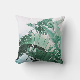 Summer Vibes Banana Leaves Pale Green Throw Pillow