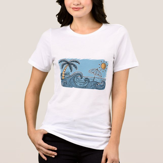Summer Vibes Beach Illustration Tri-Blend Shirt (Front)