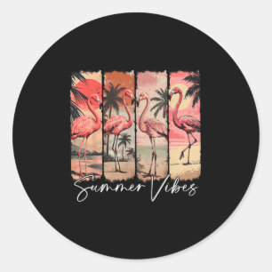 Summer Vibes Beach Pink Flamingo Palm Tree Summer  Classic Round Sticker