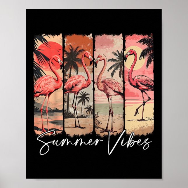 Summer Vibes Beach Pink Flamingo Palm Tree Summer  Poster (Front)