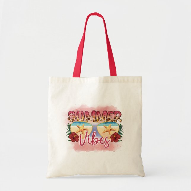 Summer Vibes Beach Tote Bag | Hello Summer (Front)