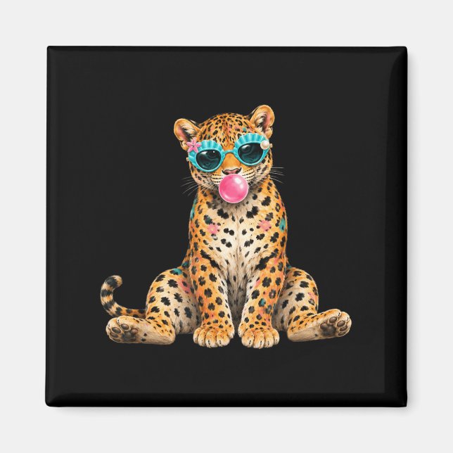 Summer Vibes Beach Vacation Leopard Blowing Bubble Magnet (Front)