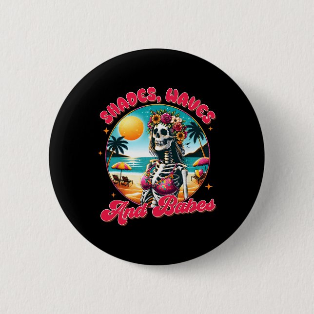 Summer Vibes Beach Vacay Summertime Shades Waves A 2 Inch Round Button (Front)