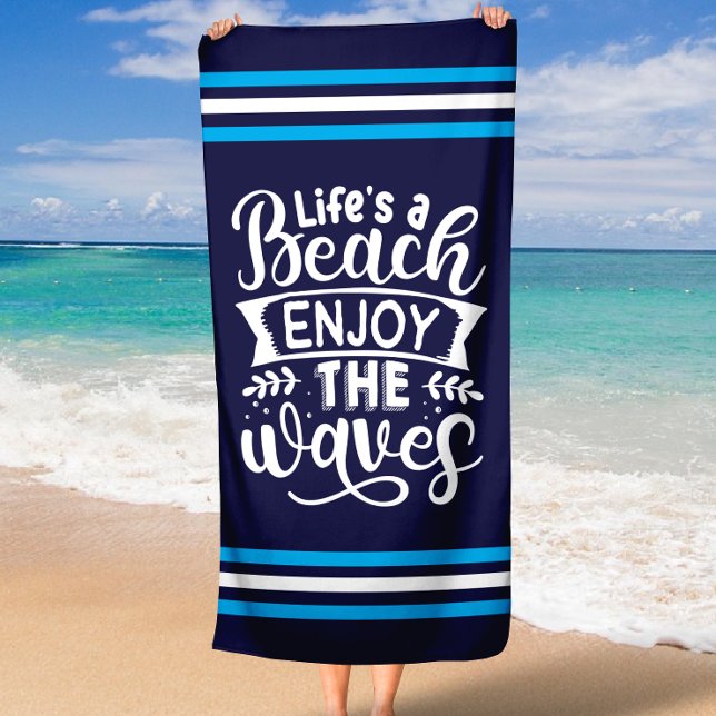 Summer Vibes Boho Retro Summer Enjoy the Waves Beach Towel (Summer Life's a Beach Enjoy the Waves Beach Towel)