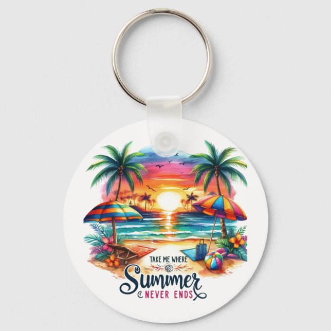Summer Vibes Brushstroke Beach Sunset-34626 Sticke Keychain (Front)