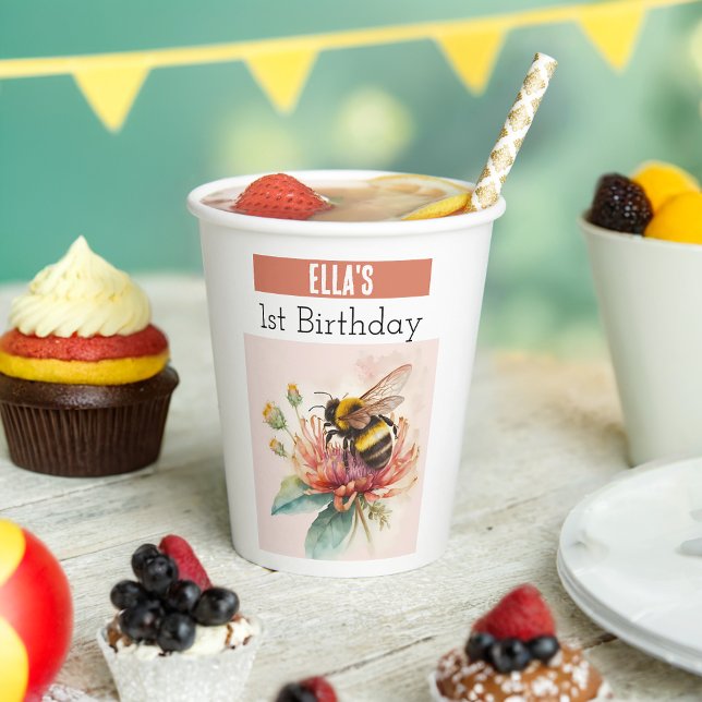 Summer vibes Bumblebee - 1st birthday - Paper Cups (Creator Uploaded)