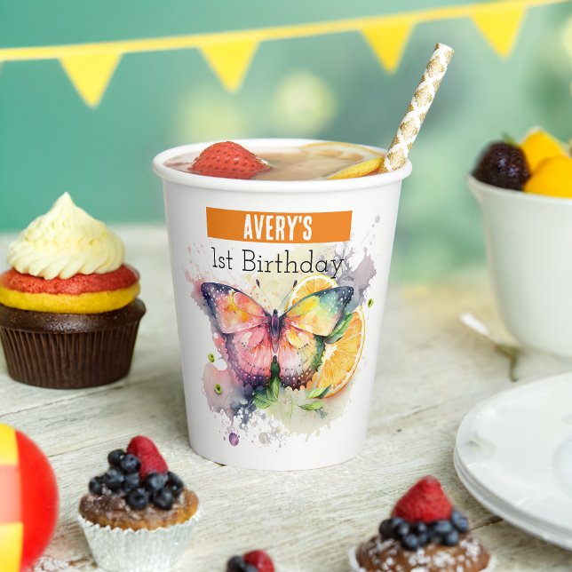 Summer vibes Butterfly - 1st birthday - Paper Cups (Creator Uploaded)
