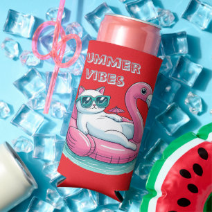 Summer Vibes Cat Seltzer Can Cooler