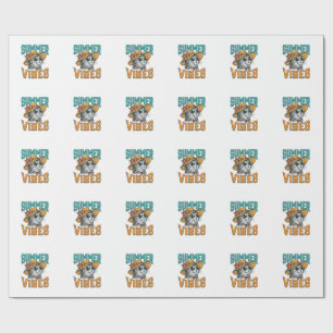 Summer Vibes Cat Vintage Engraving Design_1 Wrapping Paper