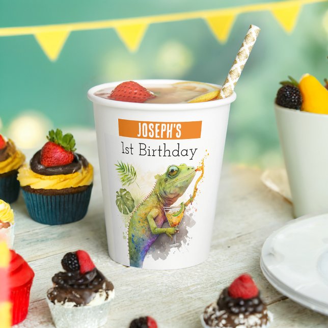 Summer vibes Chameleon - 1st birthday - Paper Cups (Creator Uploaded)