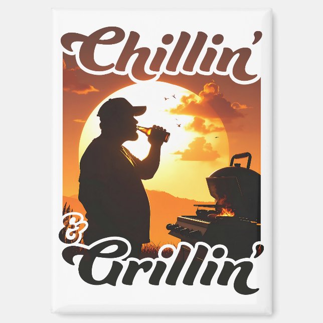 Summer Vibes Chillin’ & Grillin' Silhouette Magnet (Front)