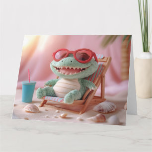 Summer Vibes: Chillin' Plush Crocodile on Vacation Card