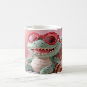 Summer Vibes: Chillin' Plush Crocodile on Vacation Coffee Mug