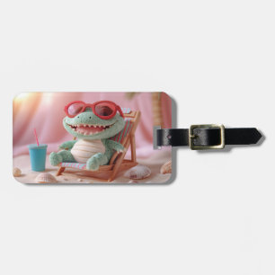 Summer Vibes: Chillin' Plush Crocodile on Vacation Luggage Tag