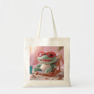Summer Vibes: Chillin' Plush Crocodile on Vacation Tote Bag