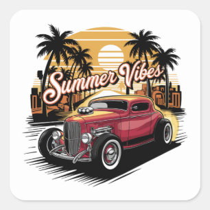 Summer Vibes Classic Car Square Sticker