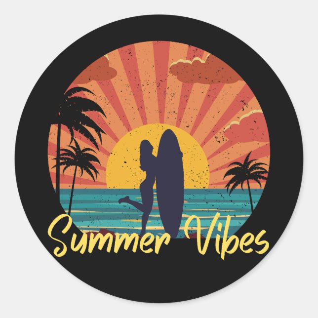 Summer Vibes Classic Round Sticker (Front)