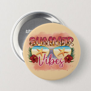 Summer Vibes   Coastal Beach Sunglasses Design 3 Inch Round Button