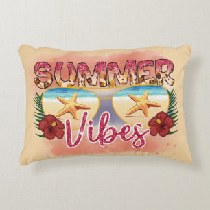 Summer Vibes   Coastal Beach Sunglasses Design Accent Pillow
