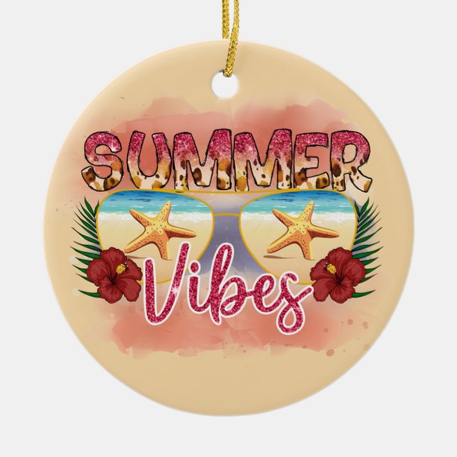 Summer Vibes | Coastal Beach Sunglasses Design Ceramic Ornament (Front)