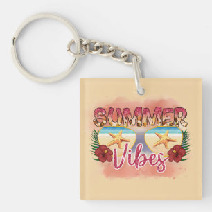 Summer Vibes   Coastal Beach Sunglasses Design Keychain