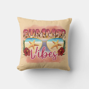 Summer Vibes   Coastal Beach Sunglasses Design Throw Pillow