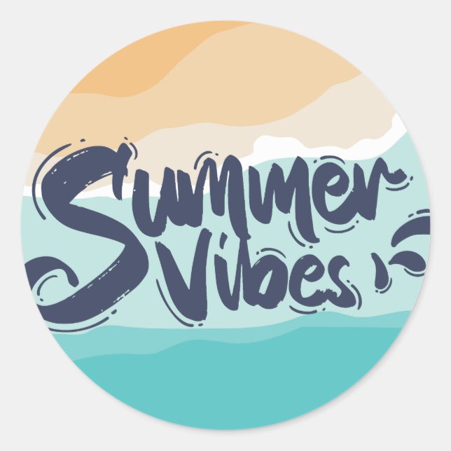 summer vibes colourful vintage beach classic round sticker (Front)