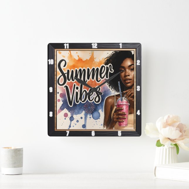Summer Vibes Cool Drink Square Wall Clock (Home)