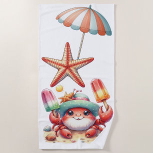 Summer Vibes Crab with Popsicles Beach Towel