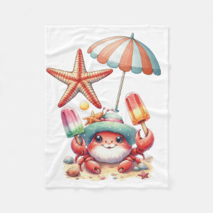 Summer Vibes Crab with Popsicles Fleece Blanket