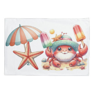 Summer Vibes Crab with Popsicles Pillowcase