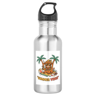 Summer Vibes Cute Highland Cow Beach Vacation Shir 532 Ml Water Bottle