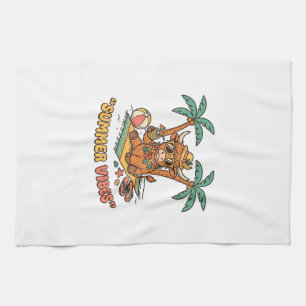 Summer Vibes Cute Highland Cow Beach Vacation Shir Kitchen Towel