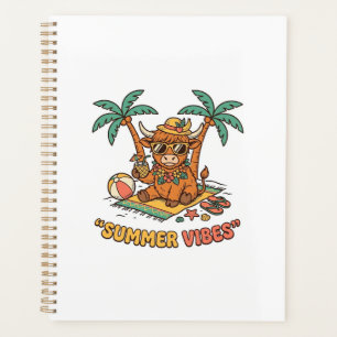 Summer Vibes Cute Highland Cow Beach Vacation Shir Planner
