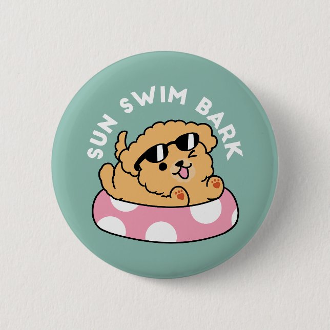 Summer Vibes Dog – Floating Puppy with Sunglasses 2 Inch Round Button (Front)