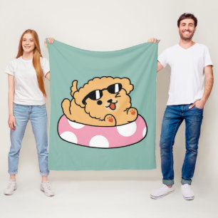 Summer Vibes Dog – Floating Puppy with Sunglasses Fleece Blanket