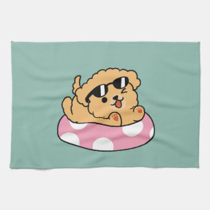 Summer Vibes Dog – Floating Puppy with Sunglasses Kitchen Towel