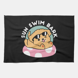 Summer Vibes Dog – Floating Puppy with Sunglasses Kitchen Towel