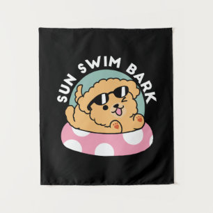 Summer Vibes Dog – Floating Puppy with Sunglasses Tapestry